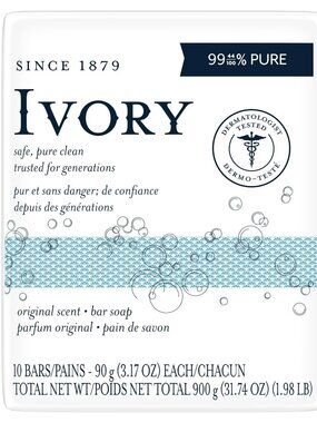 Ivory Gentle Bath Bar Soap 10 Pack 4Oz Original Scent Pure Plant-Based
